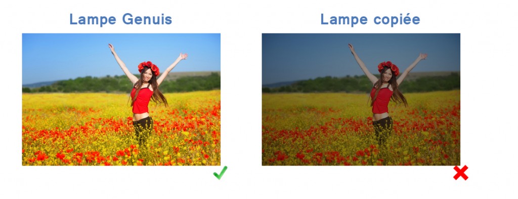 Lampe Genius & lampe copiée : Contraste de luminosité